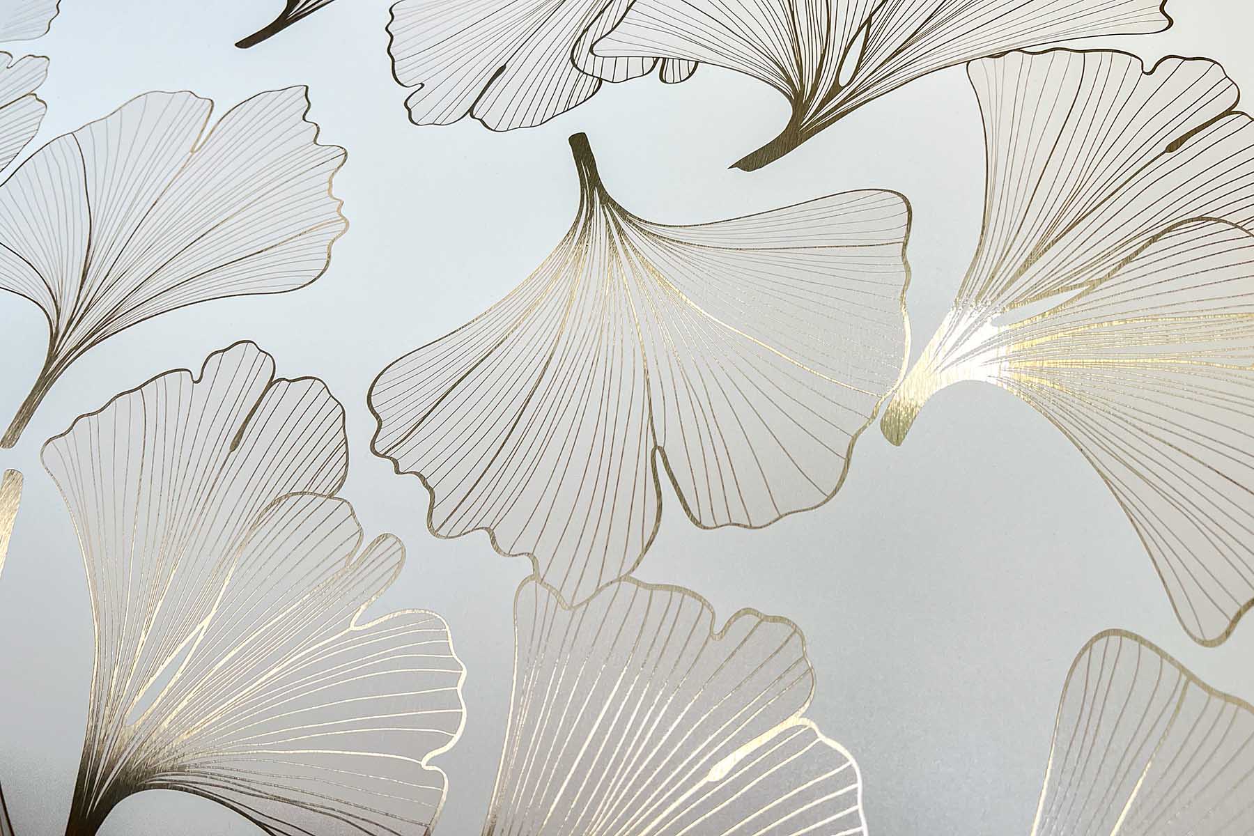 X-Panel Duschrückwand Küchenrückwand Wandverkleidung Exklusiv Ginkgo Blätter mit Goldeffekt